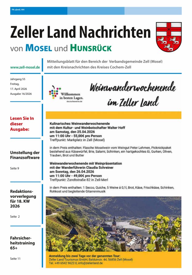 Zeller Land Nachrichten Titelblatt 16/2026