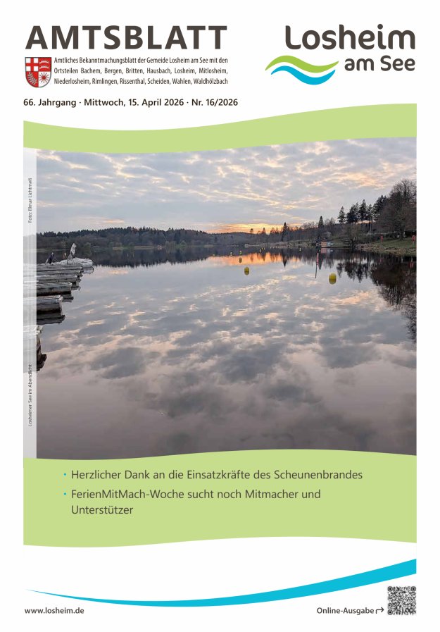 Amtliches Bekanntmachungsblatt der Gemeinde Losheim am See Titelblatt 16/2026