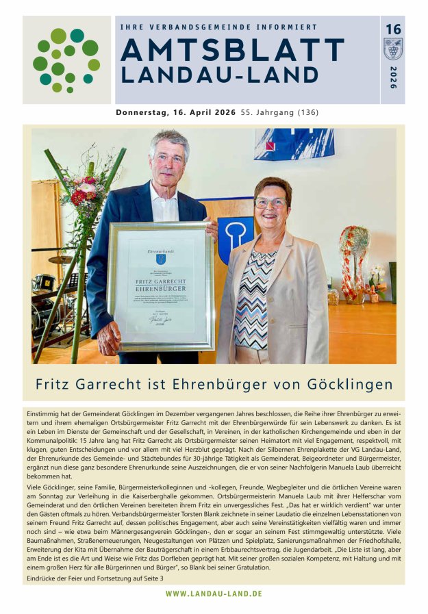 Amtsblatt VG Landau-Land Titelblatt 16/2026
