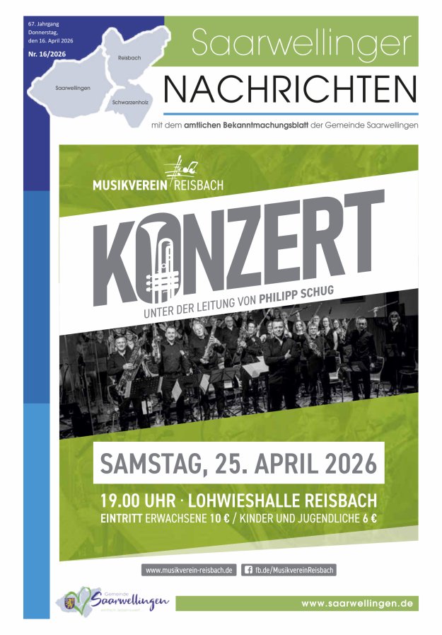 Saarwellinger Nachrichten Titelblatt 16/2026