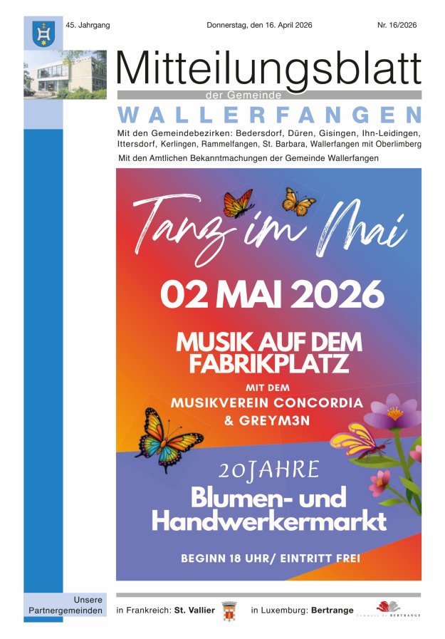 Mitteilungsblatt Gemeinde Wallerfangen Titelblatt 16/2026
