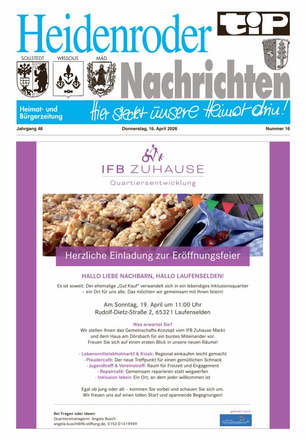 "tip" Heidenroder Nachrichten Titelblatt 16/2026