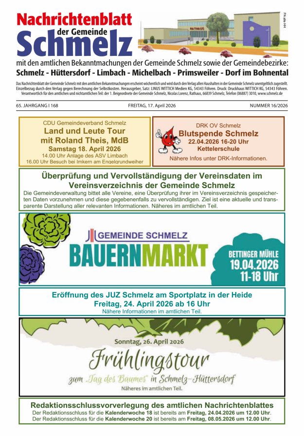 Nachrichtenblatt Schmelz Titelblatt 16/2026