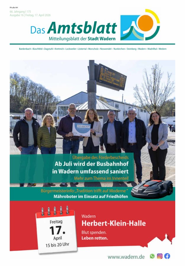 Stadt Wadern Titelblatt 16/2026