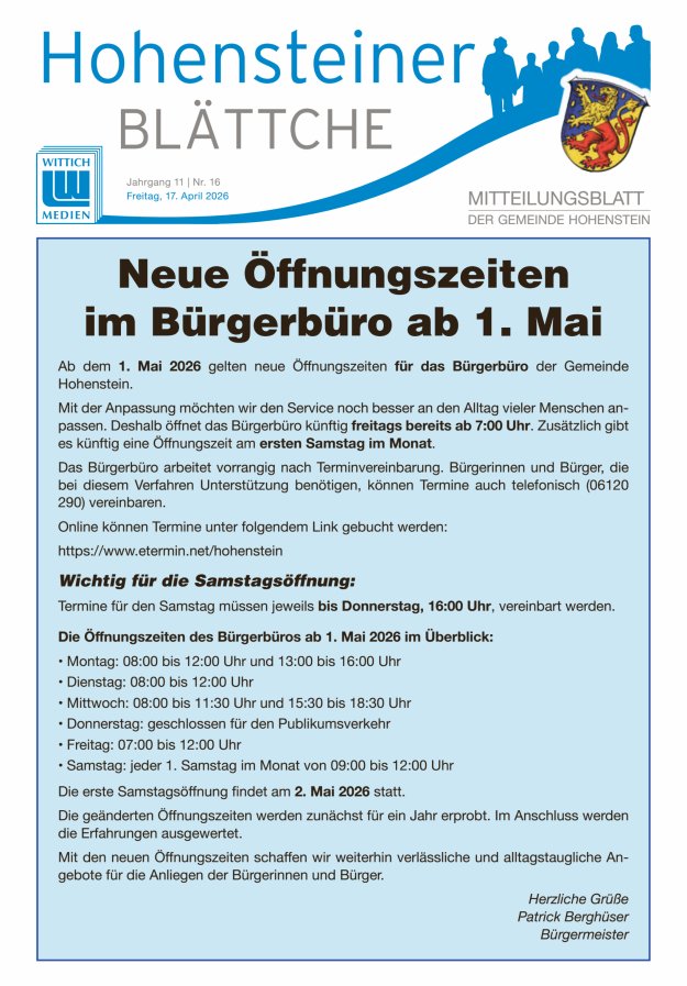 Hohensteiner Blättche Titelblatt 16/2026