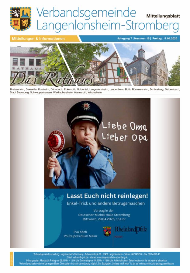 Das Rathaus - MTB d VG Langenlonsheim-Stromberg Titelblatt 16/2026