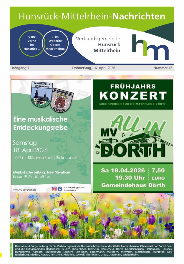 Hunsrück-Mittelrhein Nachrichten Ausgabe Emmelshausen Titelblatt 16/2026