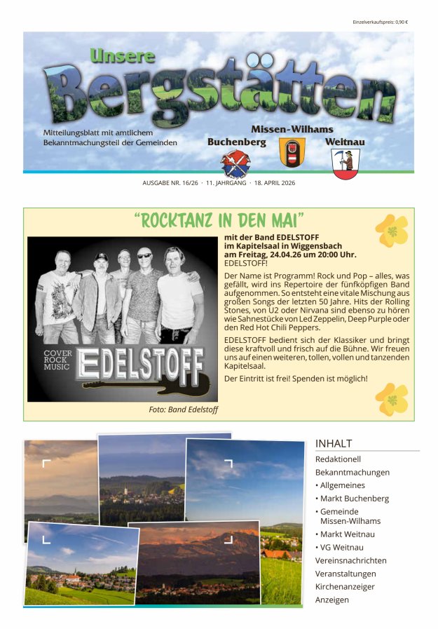 Unsere Bergstätten Mitteilungsblatt mit amtlichem Bekanntmachungsteil Titelblatt 16/2026