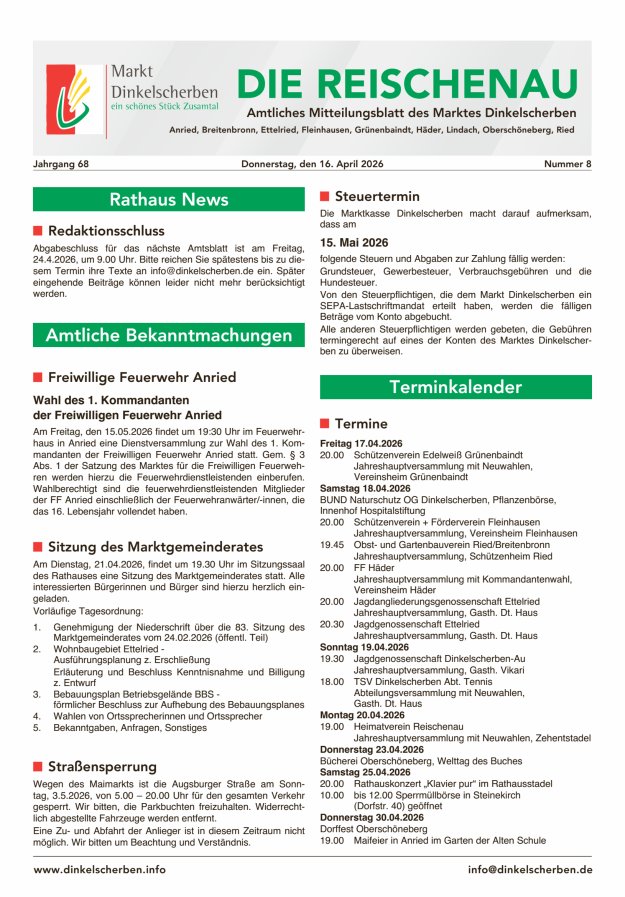 Die Reischenau Titelblatt 08/2026