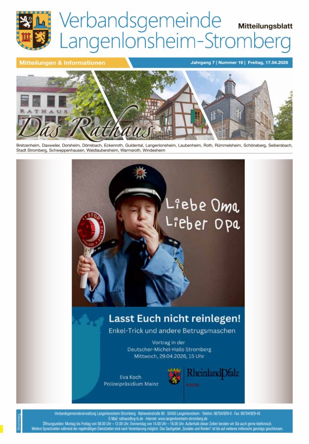 Das Rathaus - MTB d VG Langenlonsheim-Stromberg  Titelblatt 15/2026