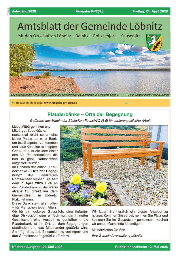 Amtsblatt der Gemeinde Löbnitz Titelblatt 04/2026