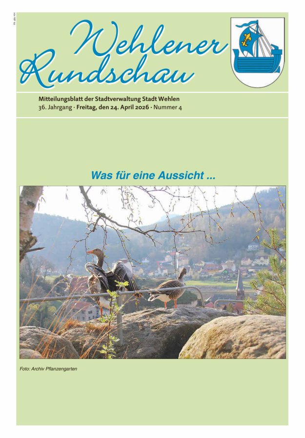 Wehlener Rundschau - Mitteilungsblatt der Stadtverwaltung Stadt Wehlen Titelblatt 04/2026