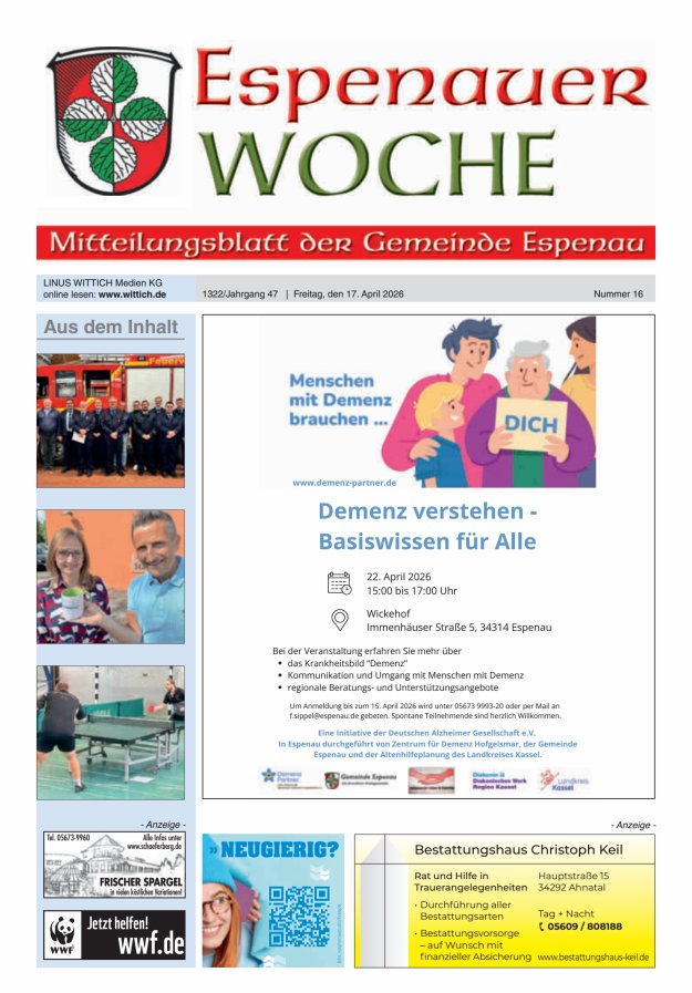 Espenauer Woche Titelblatt 16/2026
