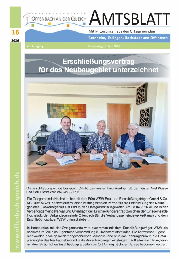 Amtsblatt VG Offenbach an der Queich Titelblatt 16/2026