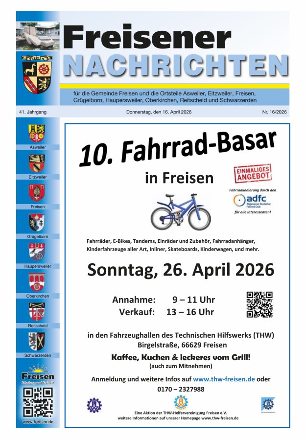 Freisener Nachrichten Titelblatt 16/2026