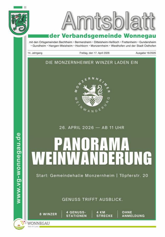 Amtsblatt VG Wonnegau Titelblatt 16/2026