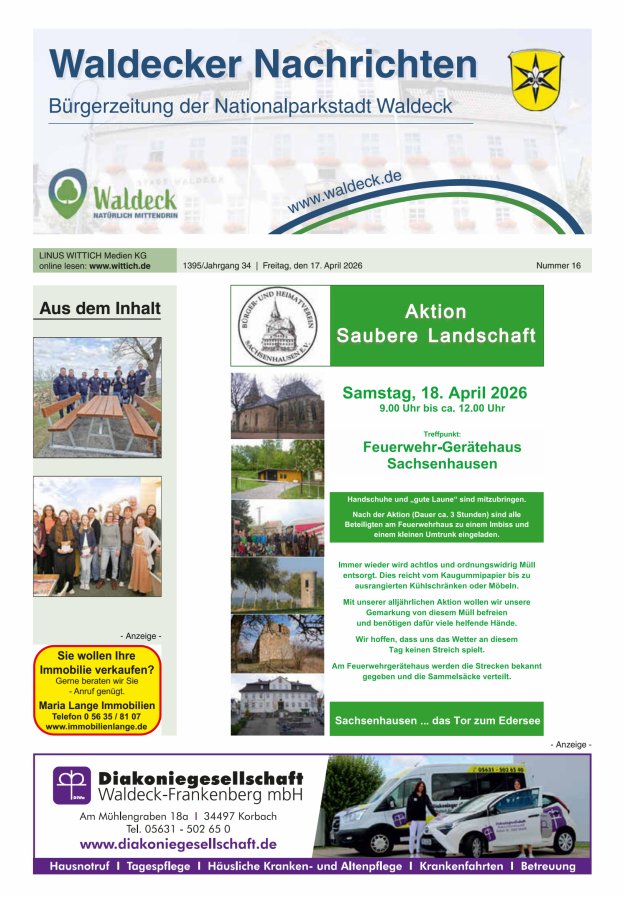 Waldecker Nachrichten Titelblatt 16/2026