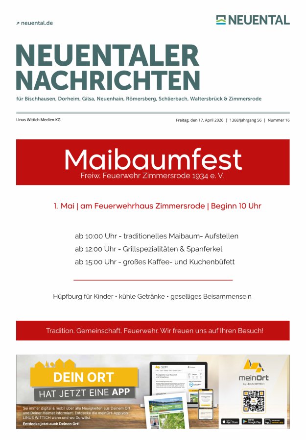 Neuentaler Nachrichten Titelblatt 16/2026