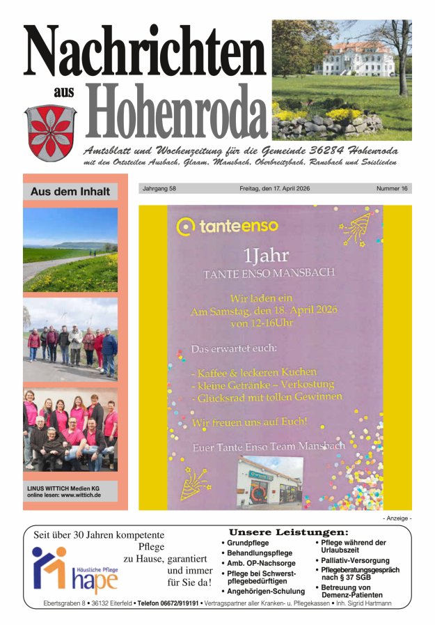Nachrichten aus Hohenroda Titelblatt 16/2026