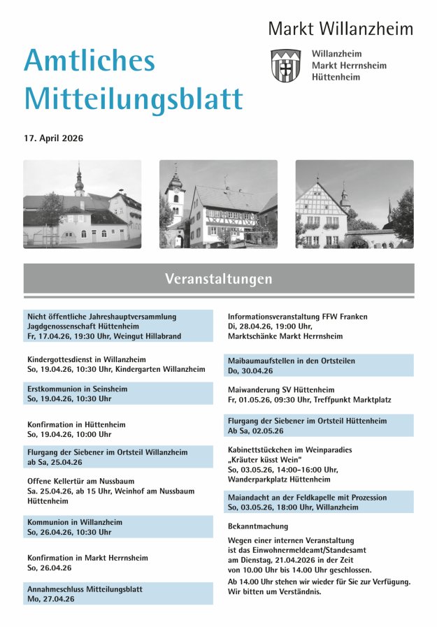 Amtliches Mitteilungsblatt des Marktes Willanzheim Titelblatt 08/2026