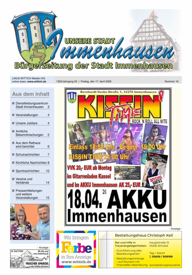 Unsere Stadt Immenhausen Titelblatt 16/2026
