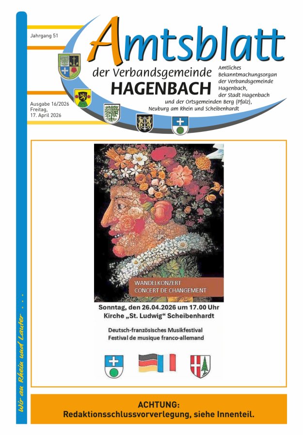 Amtsblatt der VG Hagenbach Titelblatt 16/2026