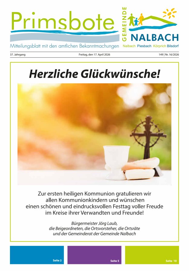 Primsbote Gemeinde Nalbach Titelblatt 16/2026