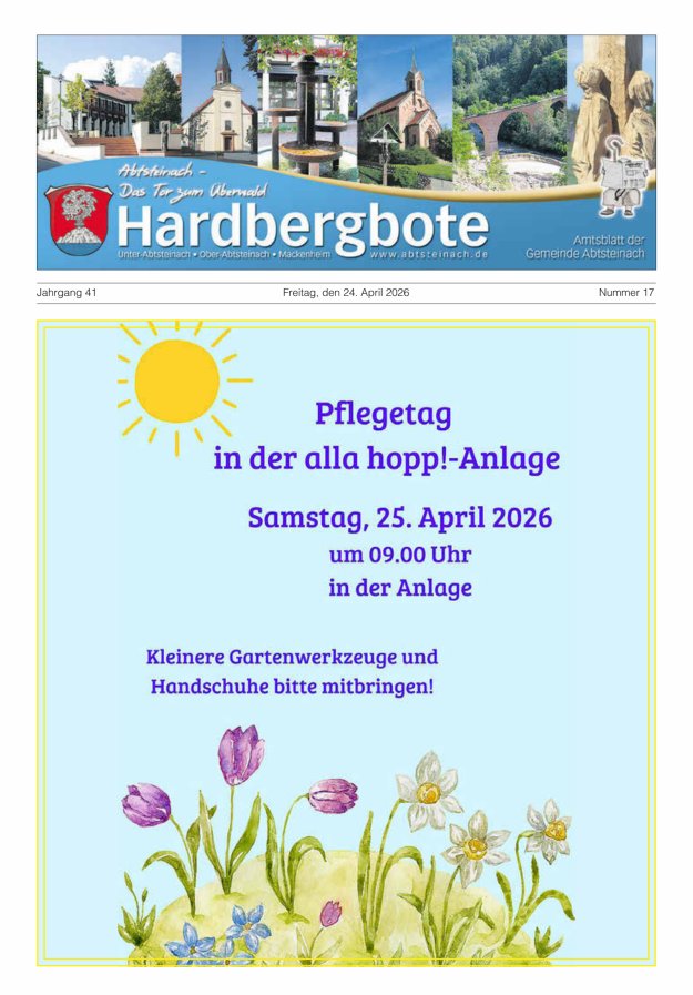 Hardbergbote - Mitteilungsblatt der Gemeinde Abtsteinach Titelblatt 17/2026