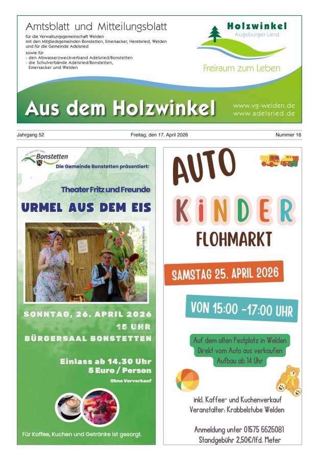 Aus dem Holzwinkel Amtsblatt u Mitteilungsblatt f VG Welden u GemAdelsried Titelblatt 16/2026