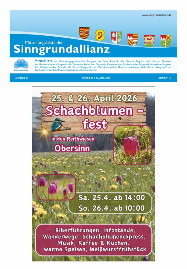 Mitteilungsblatt der Sinngrundallianz Titelblatt 16/2026
