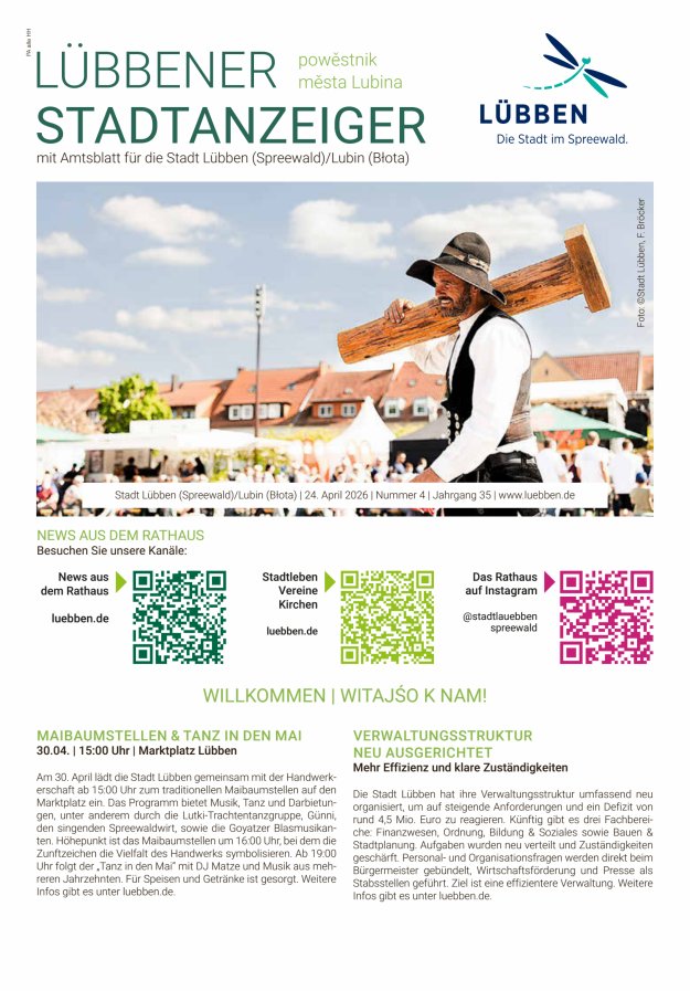 Lübbener Stadtanzeiger mit Amtsblatt für die Stadt Lübben (Spreewald) Titelblatt 04/2026