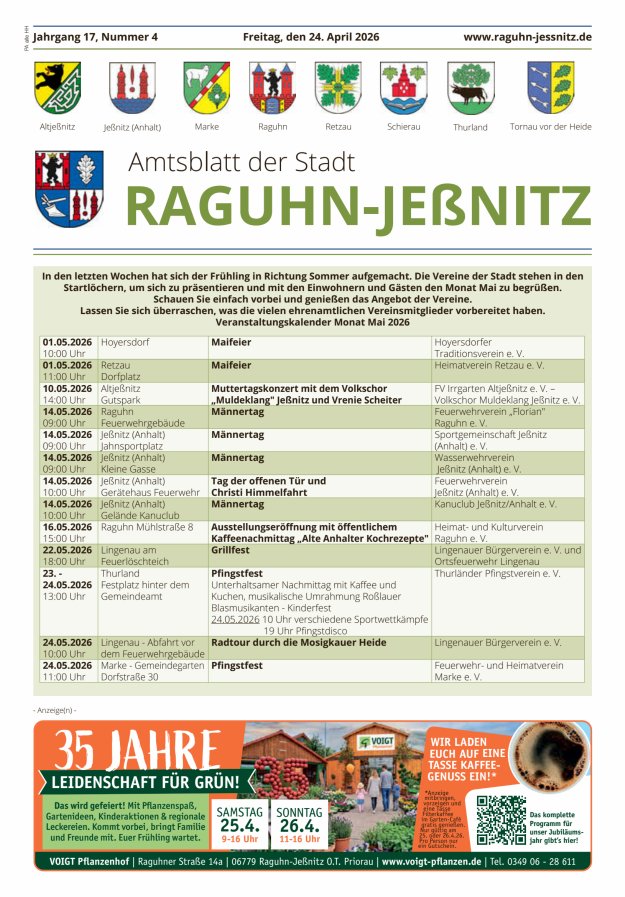 Amtsblatt der Stadt Raguhn-Jeßnitz Titelblatt 04/2026