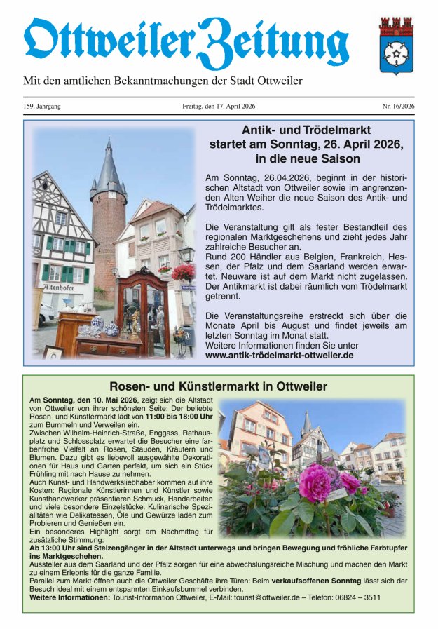 Ottweiler Zeitung Titelblatt 16/2026