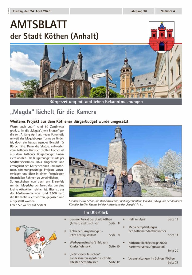 Amtsblatt der Stadt Köthen (Anhalt) – Bürgerzeitung mit amtlichen Bekanntmachungen Titelblatt 04/2026