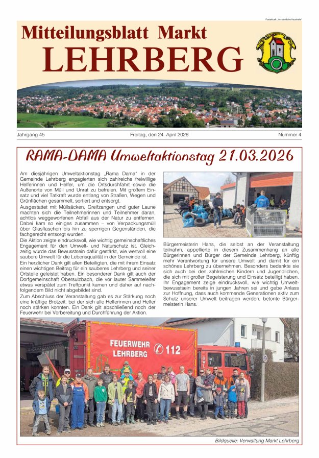 Mitteilungsblatt Markt Lehrberg Titelblatt 04/2026