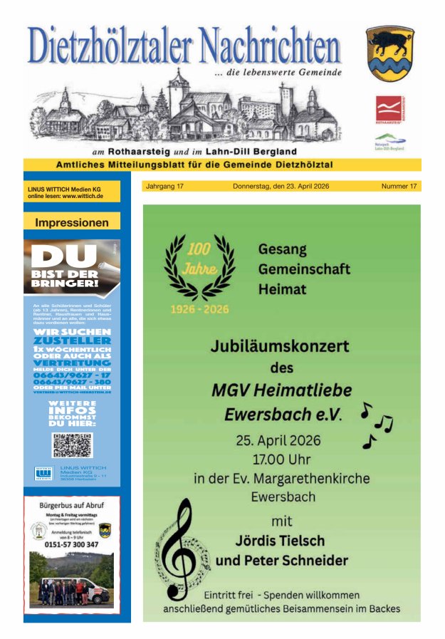 Dietzhölztaler Nachrichten Titelblatt 17/2026