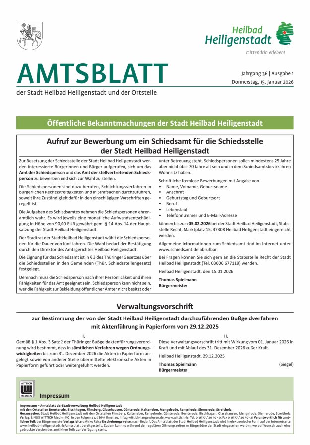 Amtsblatt der Stadt Heiligenstadt Titelblatt 03/2026