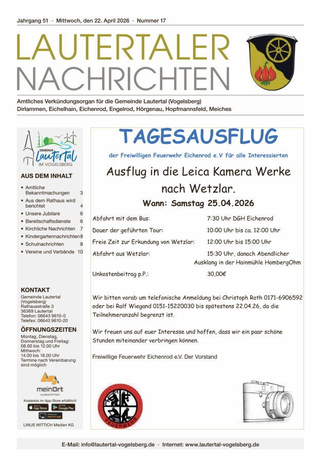 Lautertaler Nachrichten Titelblatt 17/2026
