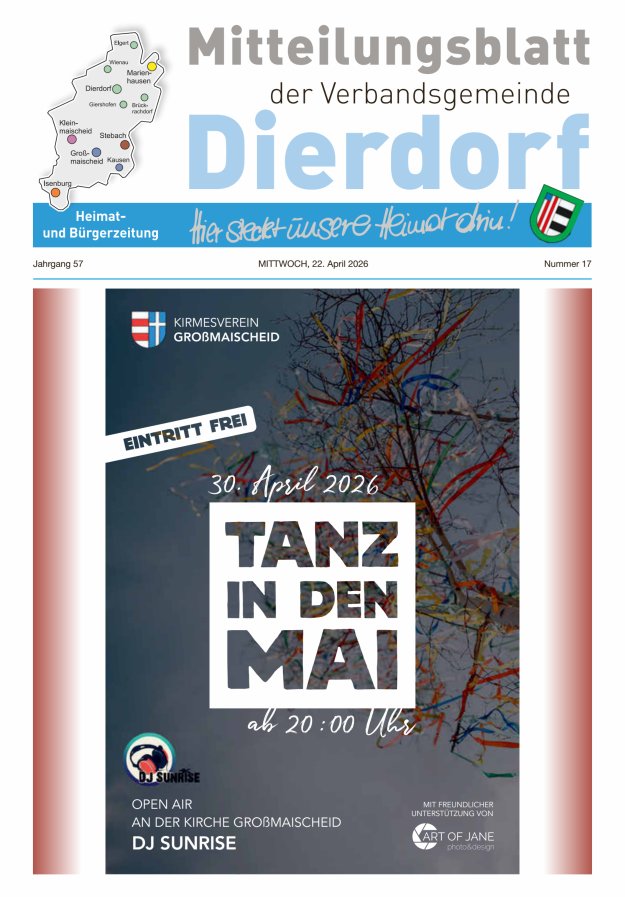 Mitteilungsblatt der Verbandsgemeinde Dierdorf Titelblatt 17/2026