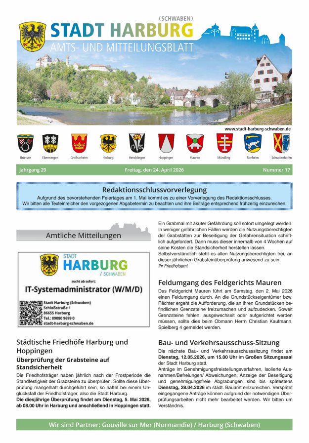 Amts- und Mitteilungsblatt der Stadt Harburg Titelblatt 17/2026