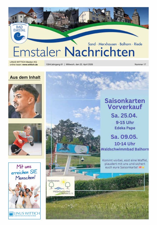 Emstaler Nachrichten Titelblatt 17/2026