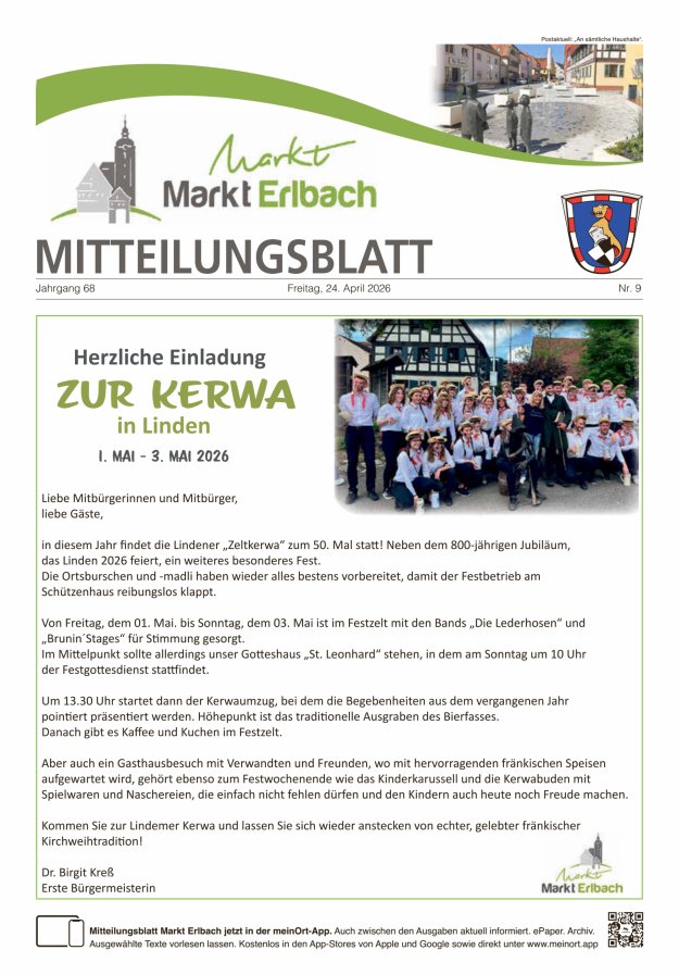 Mitteilungsblatt Markt Erlbach Titelblatt 09/2026