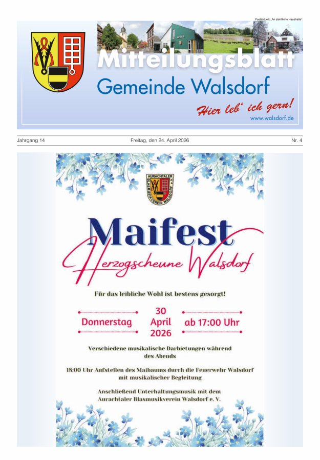 Mitteilungsblatt Gemeinde Walsdorf Titelblatt 04/2026