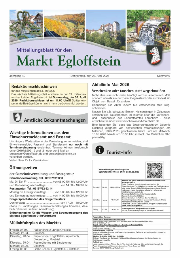 Mitteilungsblatt für den Markt Egloffstein Titelblatt 09/2026