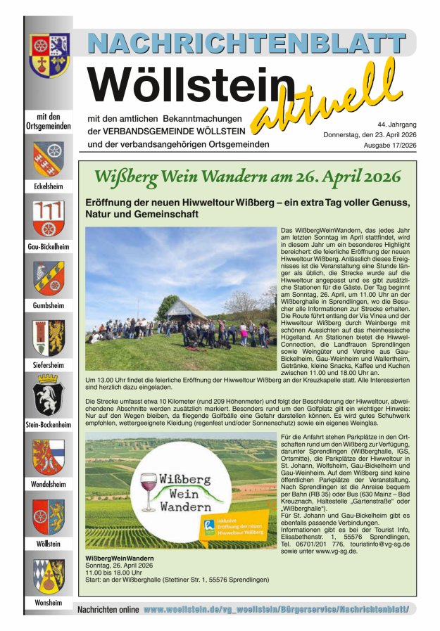 Nachrichtenblatt Wöllstein aktuell Titelblatt 17/2026