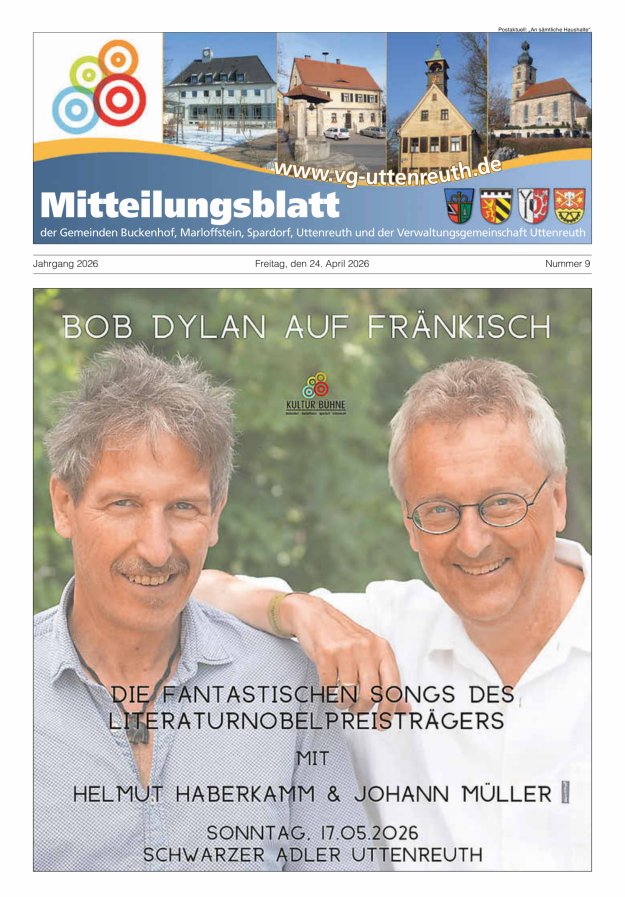 Mitteilungsblatt der Verwaltungsgemeinschaft Uttenreuth Titelblatt 09/2026