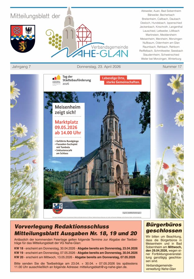 Mitteilungsblatt für die Verbandsgemeinde Nahe-Glan Titelblatt 17/2026