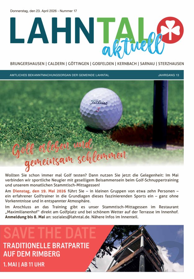 Amtliches Bekanntmachungsorgan der Gemeinde Lahntal Titelblatt 17/2026