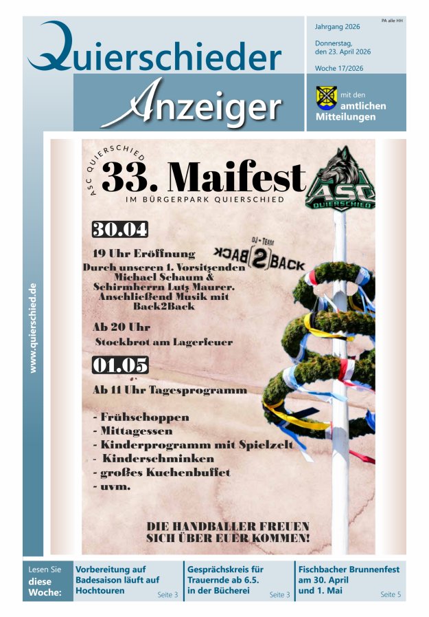 Quierschieder Anzeiger Titelblatt 17/2026
