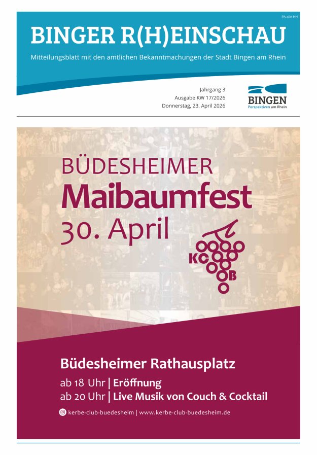 Binger R(h)einschau - Mitteilungsblatt mit den Amtlichen Bekanntmachungen der Stadt Bingen Titelblatt 17/2026